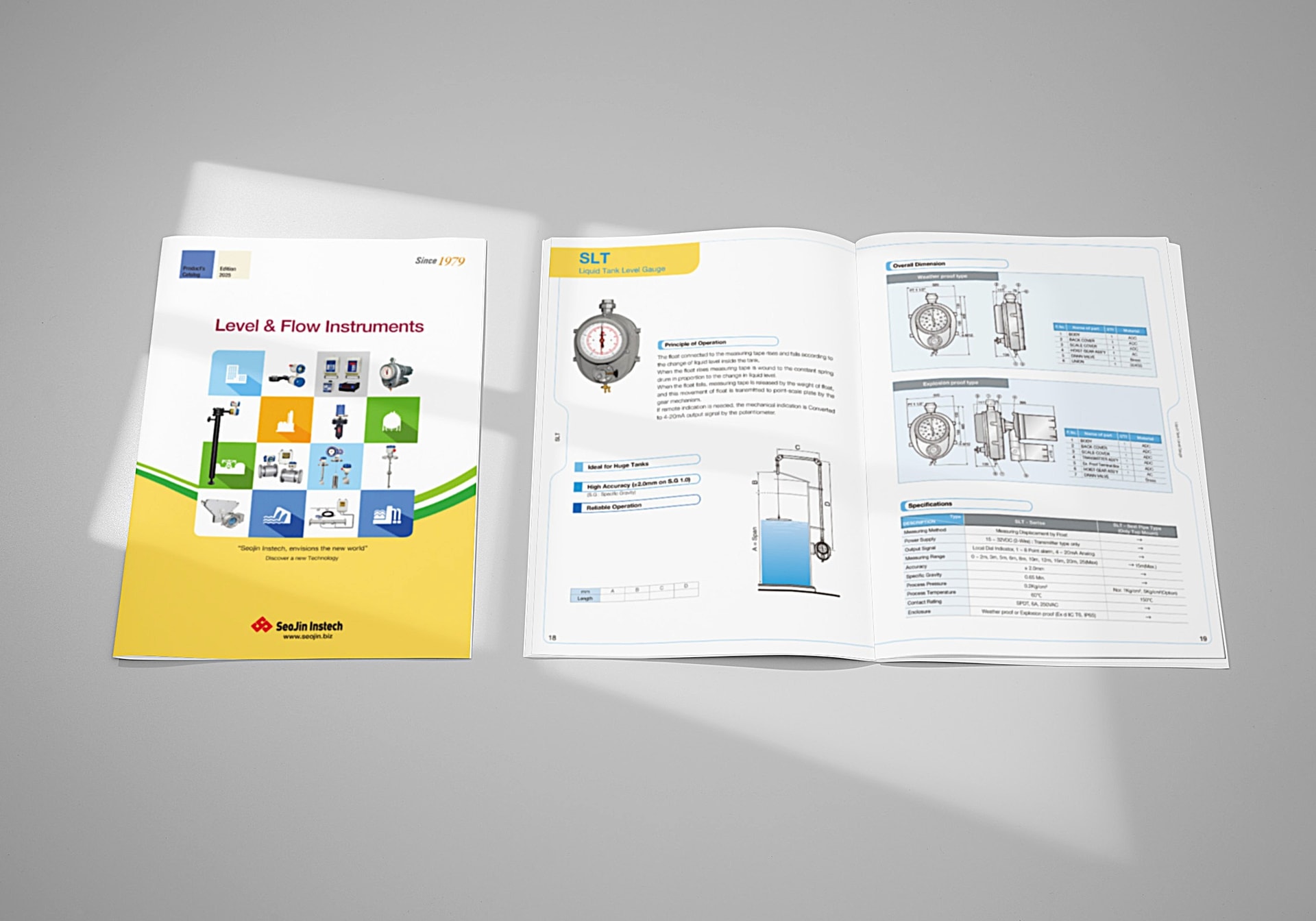 서진인스텍 계측기 제조업체 Level & Flow Instruments 카탈로그 표지 디자인